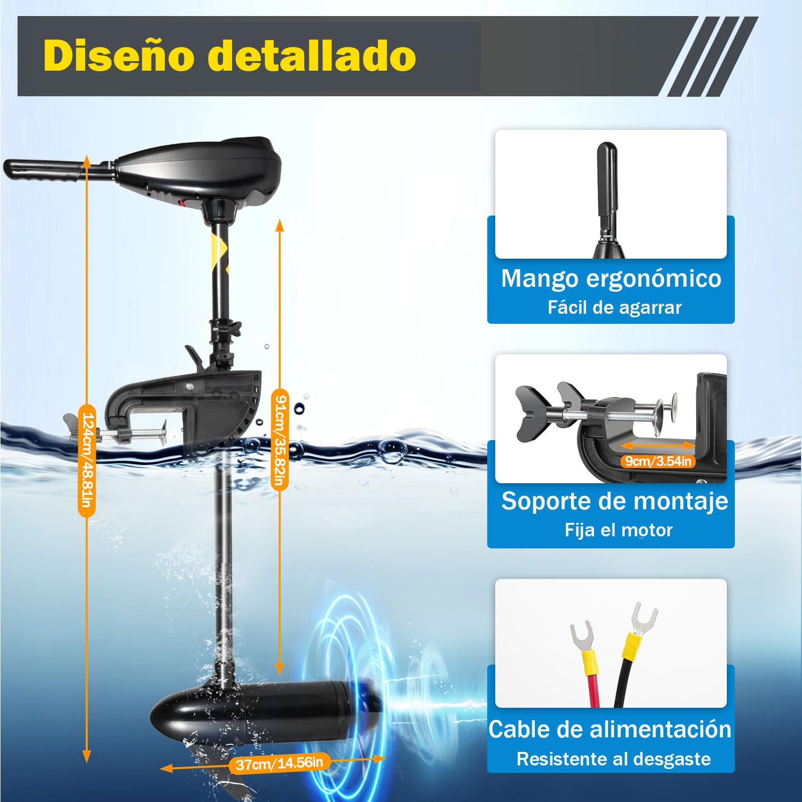 Motor Fueraborda Eléctrico 12V, 80 Libras - 626W Sin Licencia, 8 Marchas, 1850 Fuerza de Tracción, Para Barco (80 LBS Shub 12)