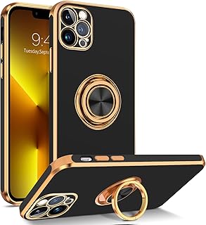 BENTOBEN iPhone 13 Pro Max Case, iPhone 13 Pro Max Phone Case Ring Holder Edge Plating Rotation Kickstand Soft Silicone TPU Bumper Women Girls Slim Shockproof Protective Case iPhone 13 Pro Max, Black