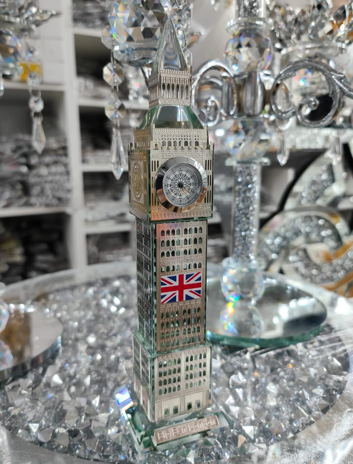 Biznest Silver London Big Ben Crystal Clock Table Shelf Showpiece Souvenir Gift Tabletop Desktop Home Decorative Ornament (Silver)