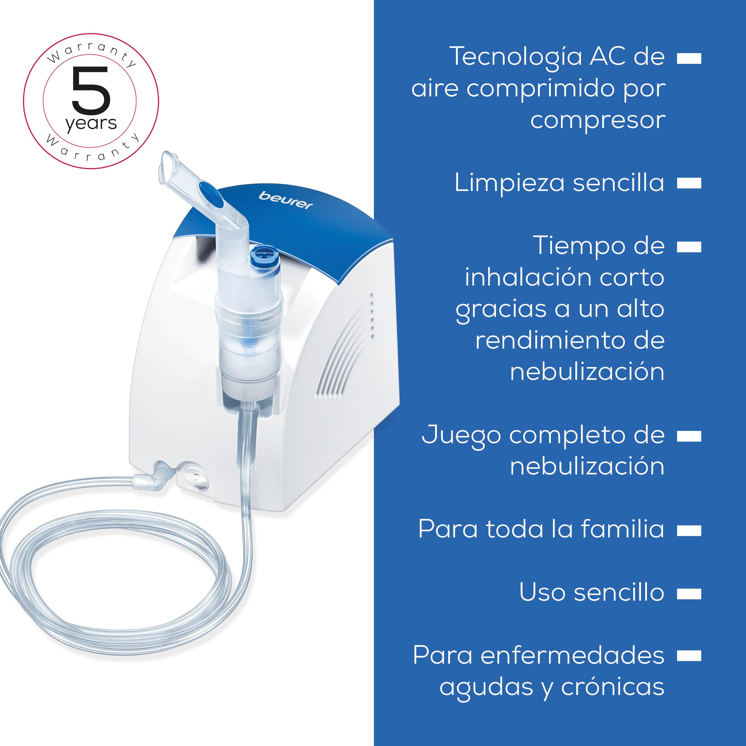 Beurer IH 26 Nebulizador, Inhalador con ducha nasal y muchos accesorios, alto rendimiento de nebulización, para el tratamiento de enfermedades respiratorias como resfriados, bronquitis y asma