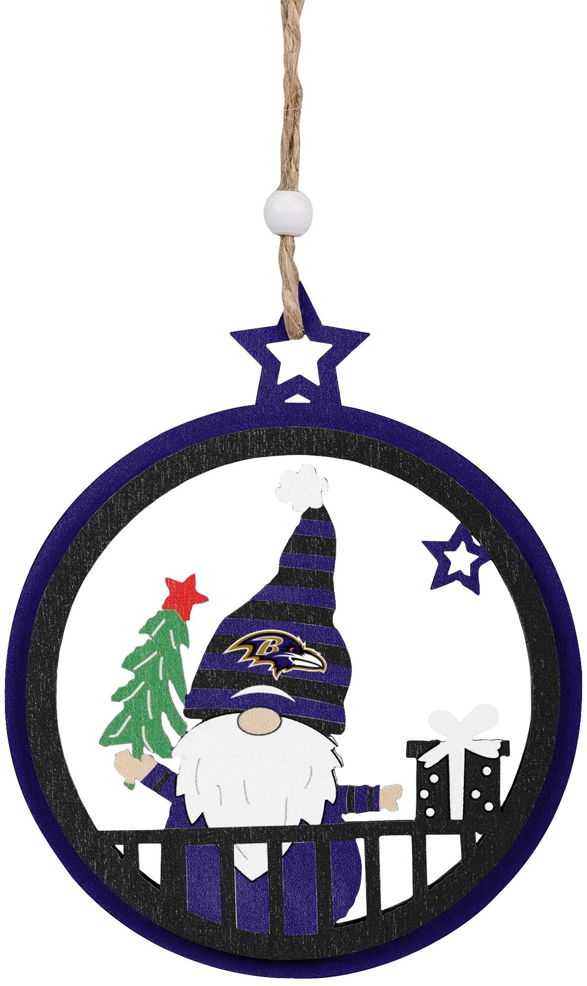 FOCO NFL Baltimore Ravens Wooden Gnome Circle Ornament โ Officially Licensed Holiday Decoration