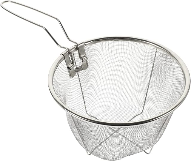 DOITOOL Stainless Steel Deep Fry Basket Round Wire Mesh Fry Basket Deep Fryer Strainer with Handle for Frying (31.5X18X11cm)