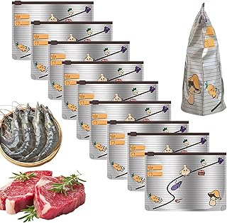 Aluminum Foil Storage Bags - Reusable Vacuum Zipper Pouches, Freezer Organizer | Pantry Containers For Food Packaging Pantry Refrigerator Sandwich Snack Cookie Vegetable Fruit Meat Turkey