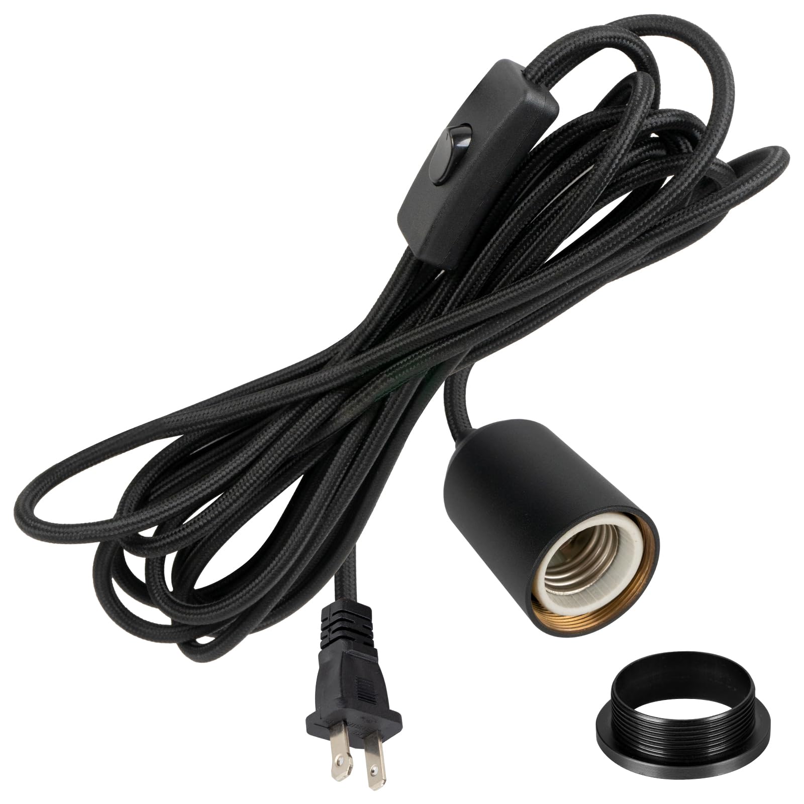 Hovnuyee Plug in Pendant Light Cord with Switch,Braided Hanging Lamp Kit with Ceramic Bulb Socket,DIY Lamp Shade Replacement Cord,Swag Light kit