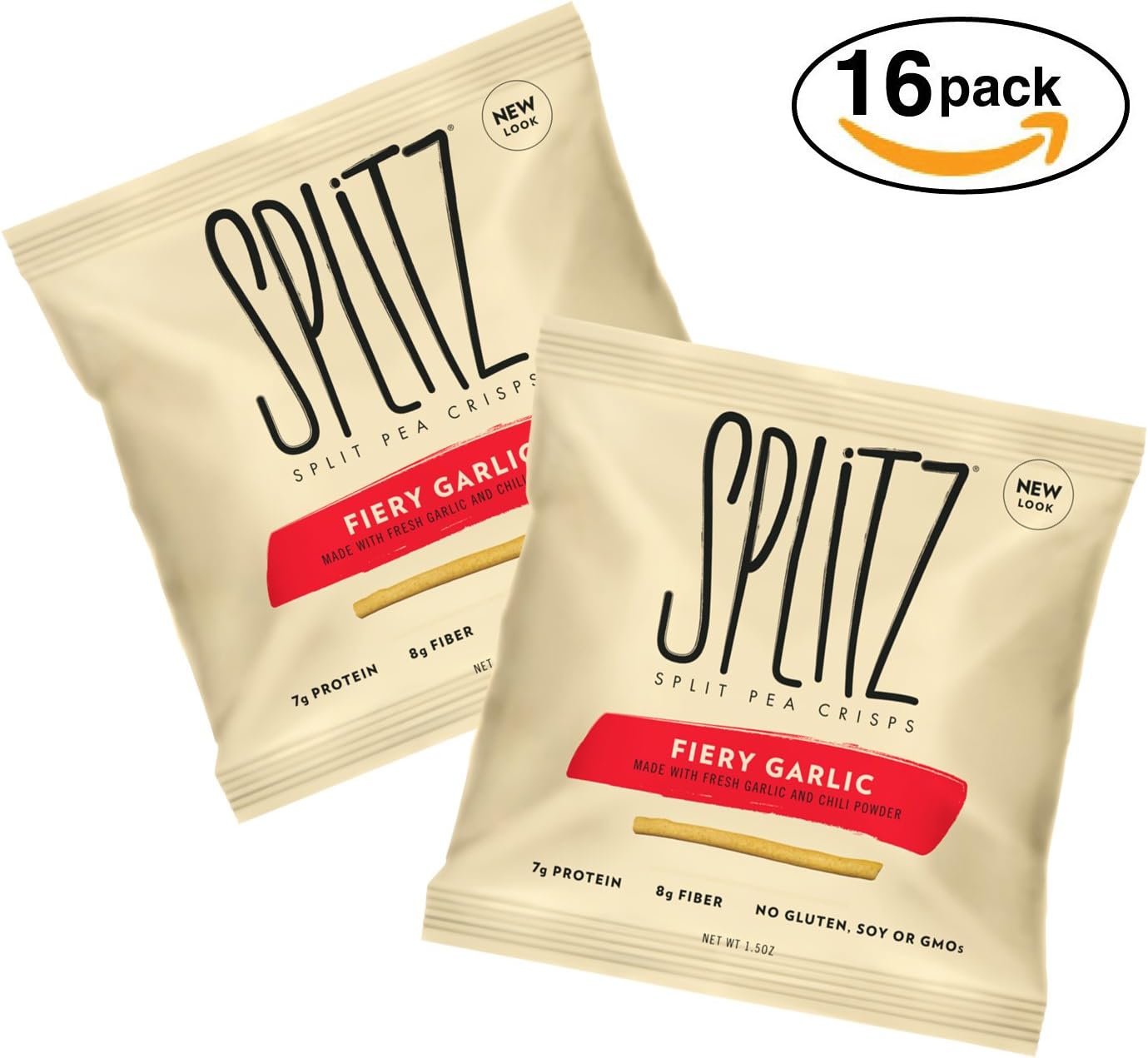 Splitz Crunchy Split Pea Crisp Snacks Fiery Garlic Flavor 1.5 Ounce