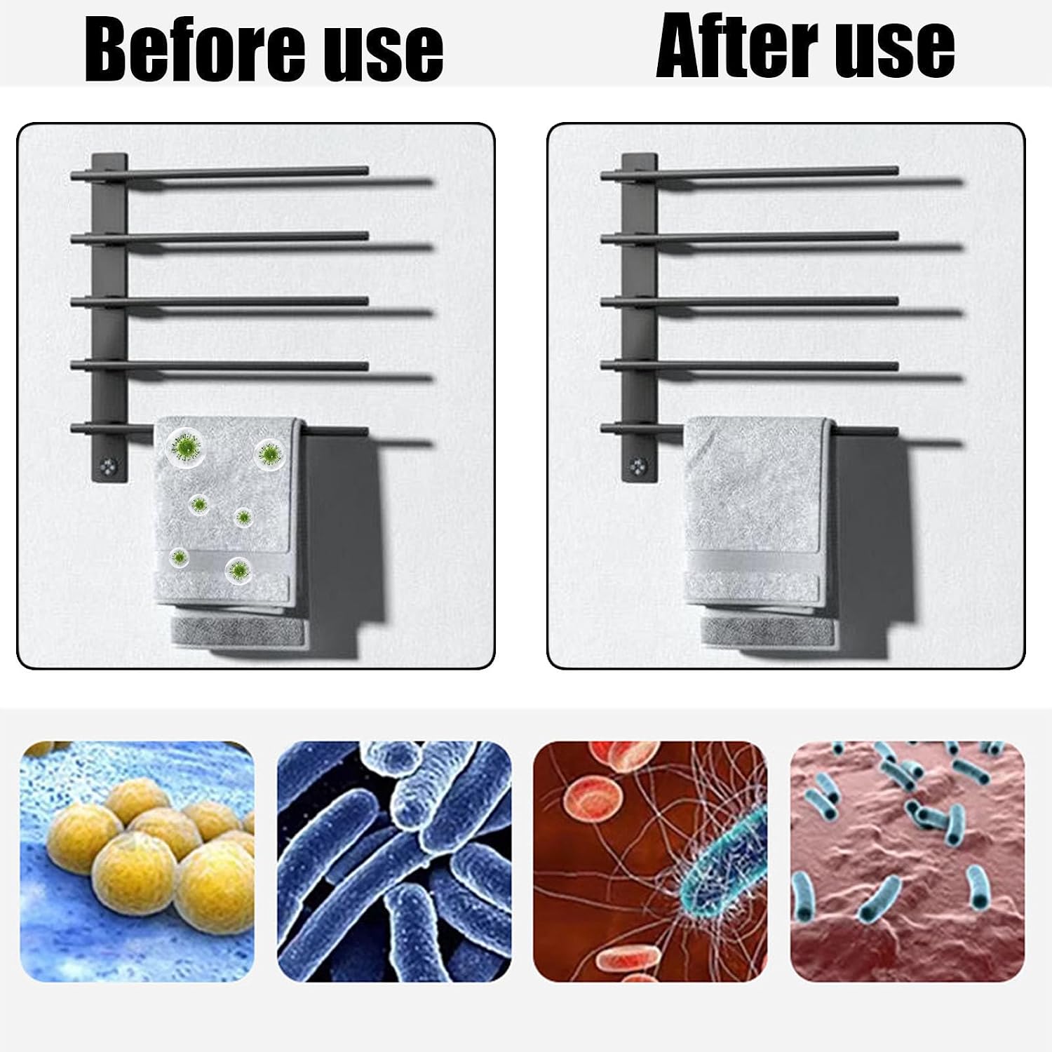 Black Brass Heated Towel Rack 5 Rods Wall-Mounted Drying Rack with Smart Touch Screen Timer Perfect for Bathroom & Spa Use Energy Efficient & Stylish Design
