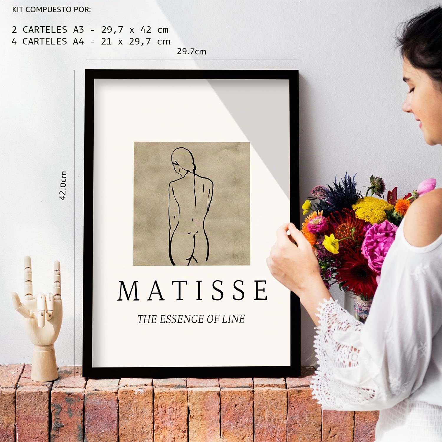 Nacnic Set de 6 Posters Belleza. Colección de láminas con estética Collage para la decoración de Interiores. Tamaños A3 y A4. con Marco de Madera.
