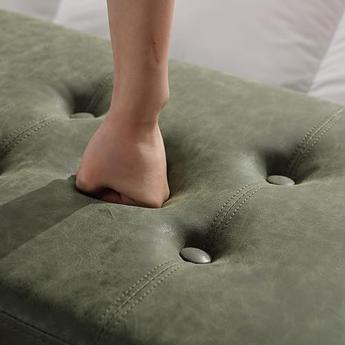 Miniatura 4 de Banco de comedor moderno de 39 pulgadas para interiores, banco de entrada tapizado de cuero con patas de metal, banco otomano con botones copetudos