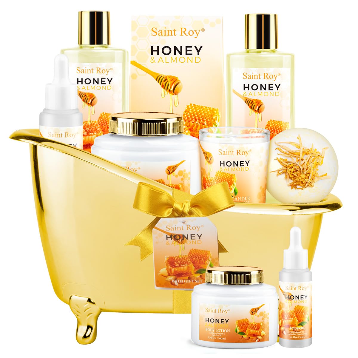 Christmas Gifts for Women Bath & Body Gift Set, Luxury Home Spa Bath Gift Basket, Honey Almond Scented Bath Set, Pamper Gifts Birthday gifts & Teens, Spa Kit Gift, Home Spa Gifts for Men Dad - Image 9