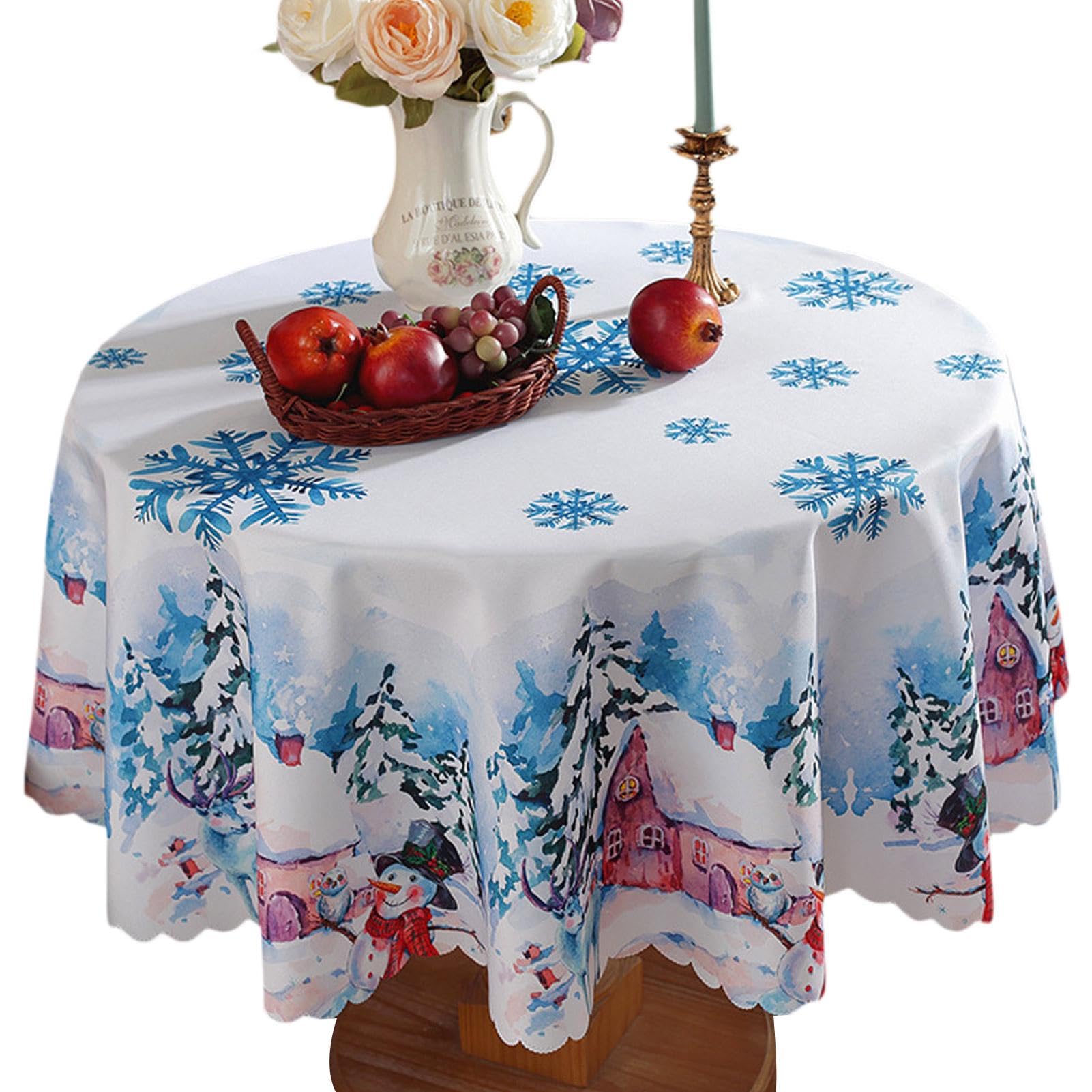 Nappe de Noël imperméable 150 cm blanche à flocons pour table de salle à manger