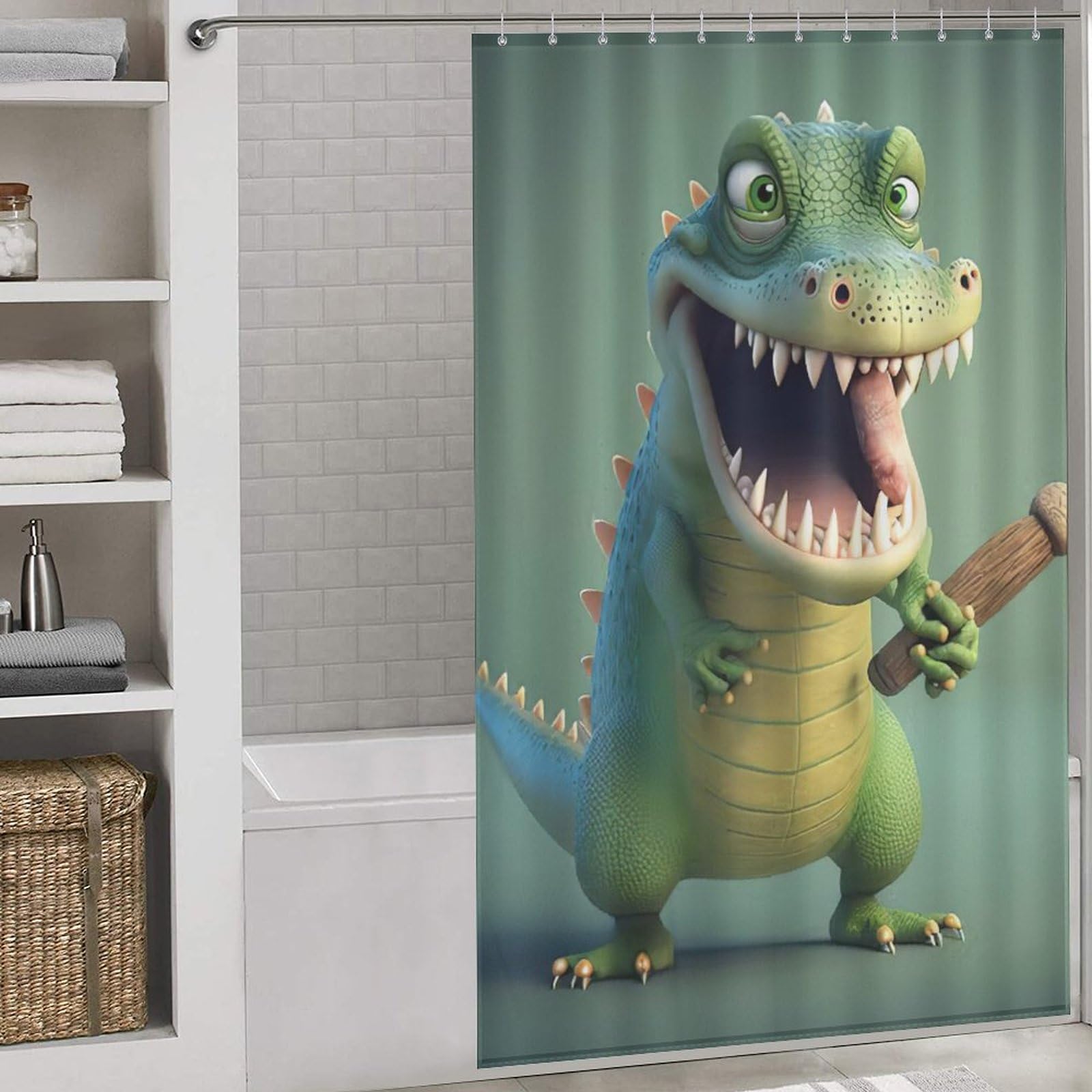 Rideau de douche crocodile anti-éclaboussures 140x183cm avec anneaux inclus