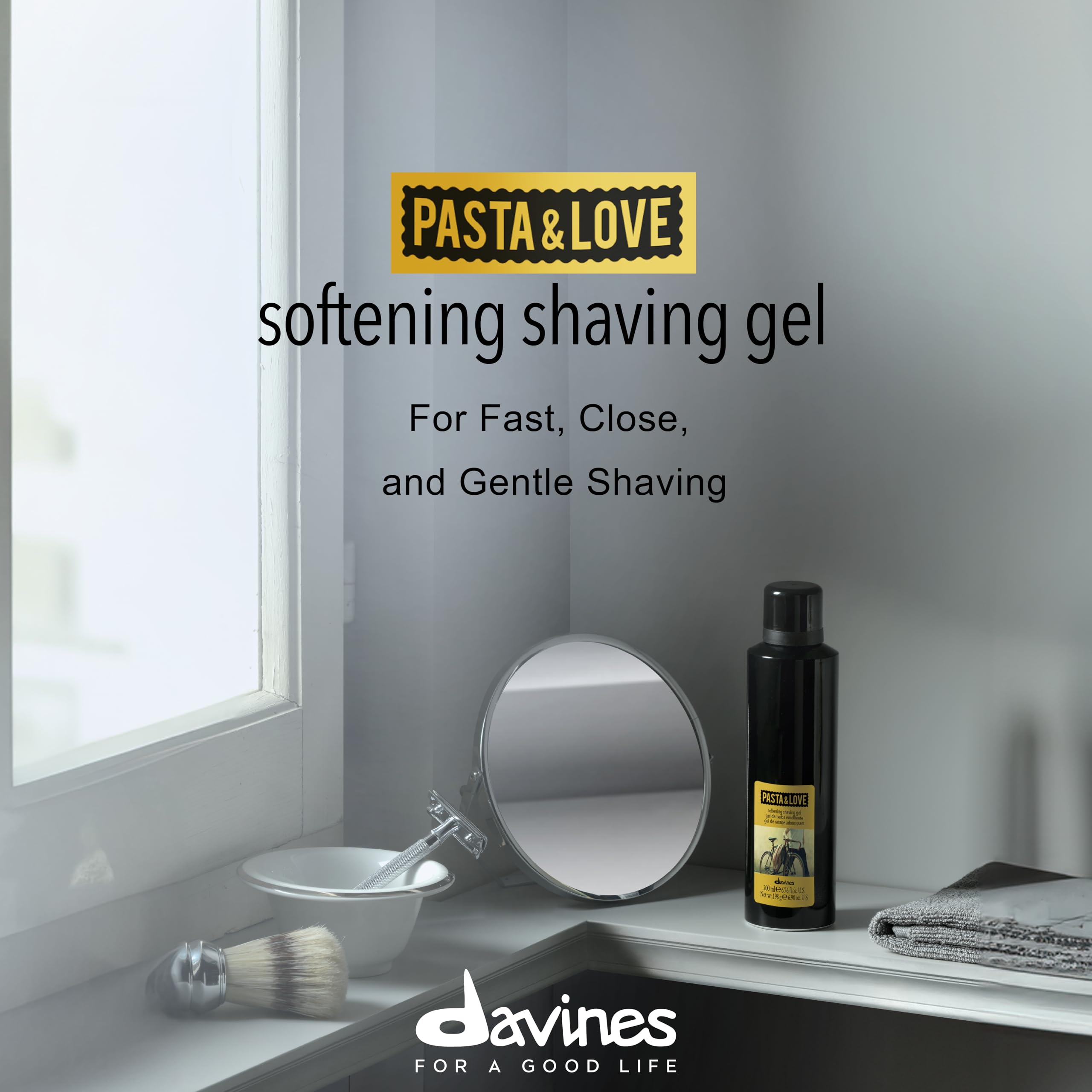 Davines Pasta & Love Softening Shaving Gel, Rich Lathering Shave Gel - Softens Hair for Close, Comfortable Shave - Protects Skin from Razor Burn & Tightness, 6.76 Fl Oz