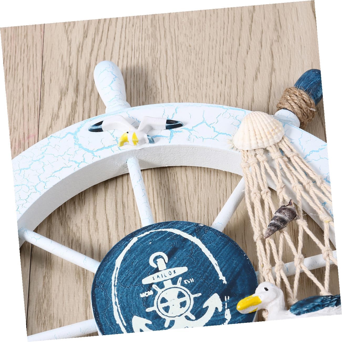 Nautical Beach Wooden Boat Steering Wheel Fishing Net Shell Home Wall Decor image 5