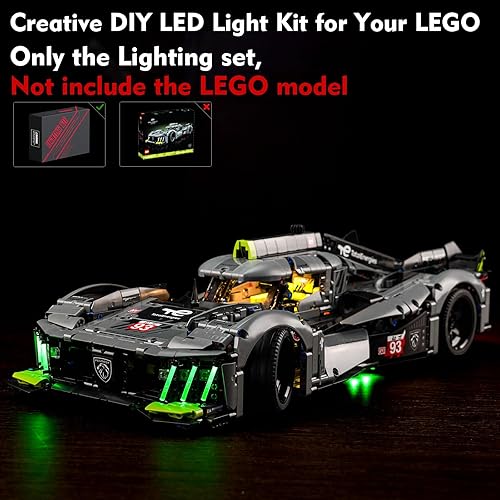 Miniatura 5 de Kit de luces LED compatible con Lego Peugeot 9X8 24H Le Mans Hybrid Hypercar 42156, accesorios de iluminación de bricolaje compatibles con Lego