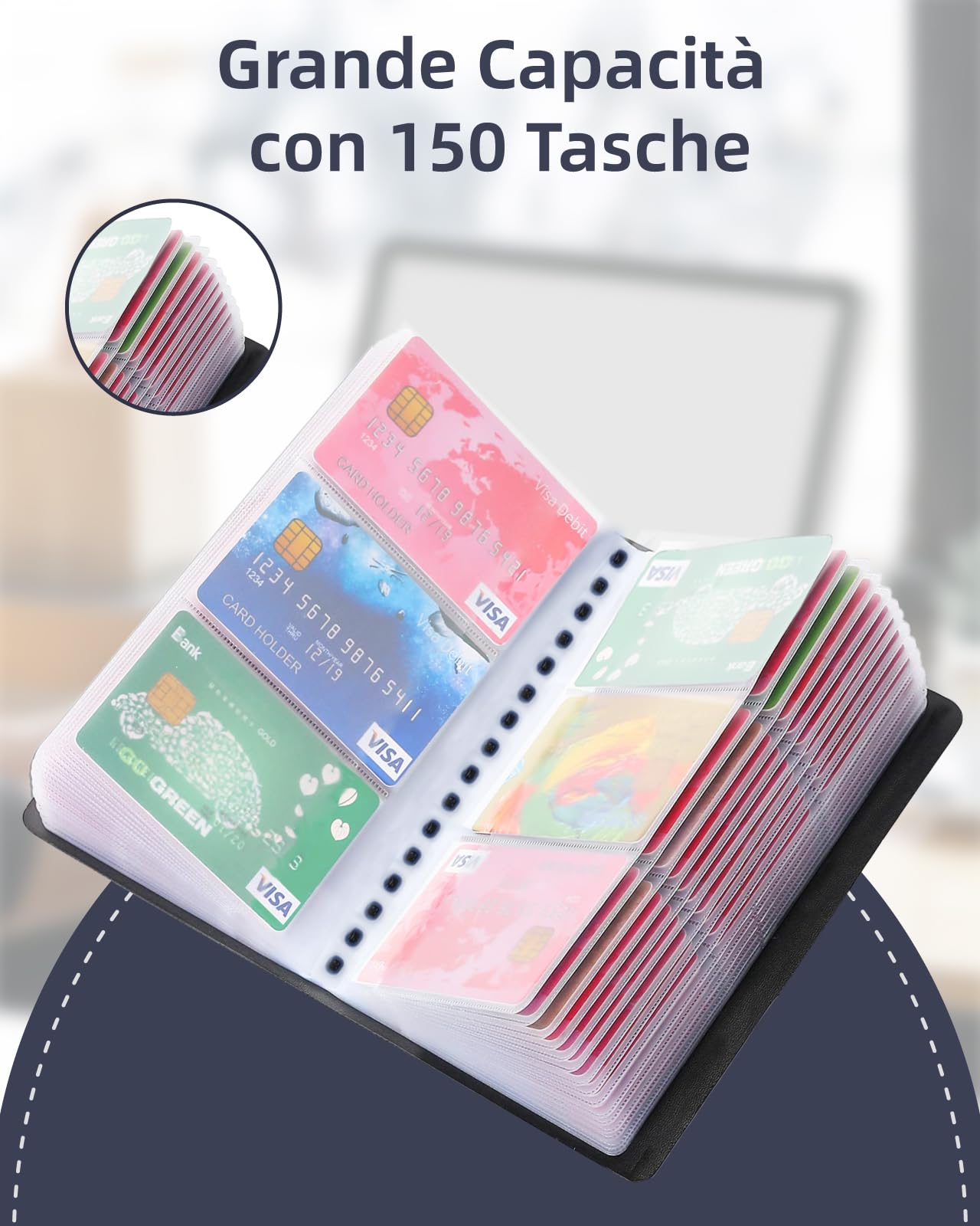 Zacro Porta Biglietti da Visita in PVC 240 Carte Portafoglio Porta Carte di Credito Nero