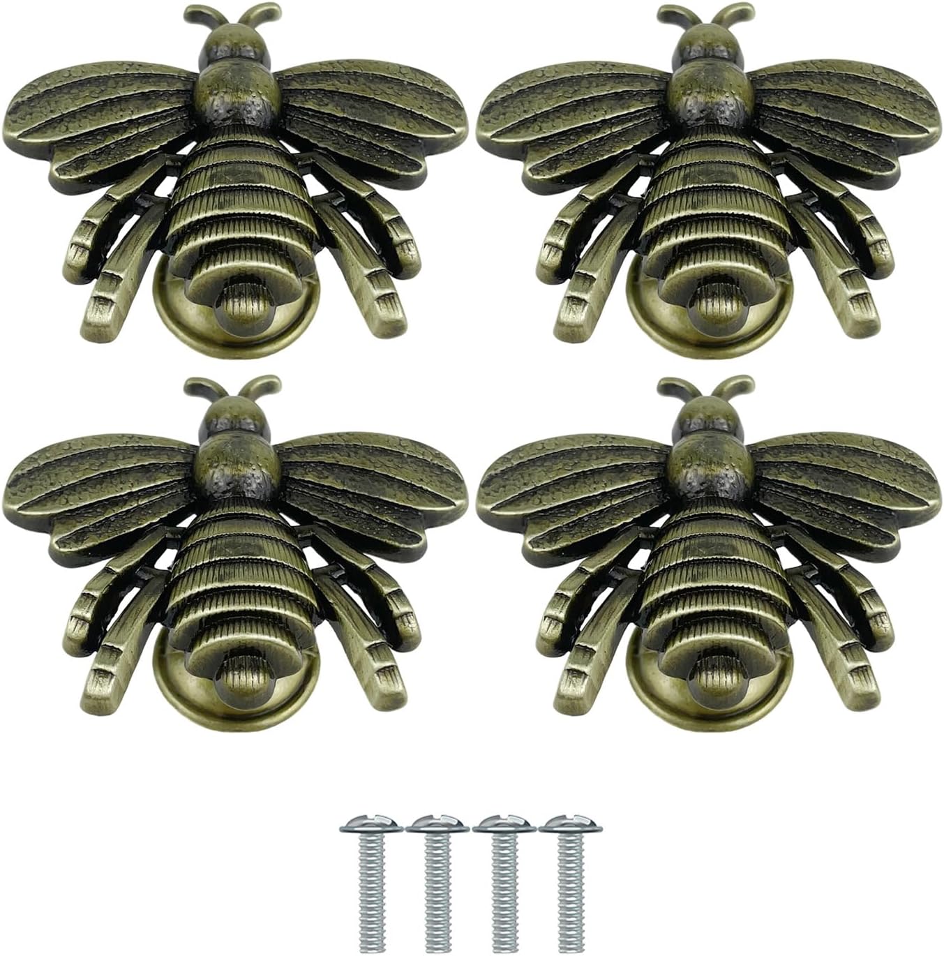 4PCS Bee Knobs, Zinc Alloy Cabinet Drawer Handle Antique Metal Pulls Vintage Animal Door Pulls Handle Decorative Knobs Hardware Accessories (Black)