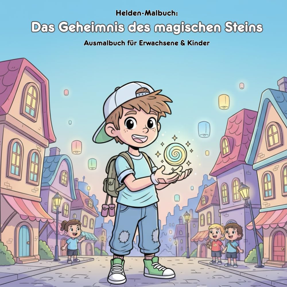 Das Geheimnis des magischen Steins: Geschichte & Malbuch: Für Erwachsene & Kinder | 36 Ausmalbilder | 21,59 x 21,59 cm | Große Motive für kleine Künstler
