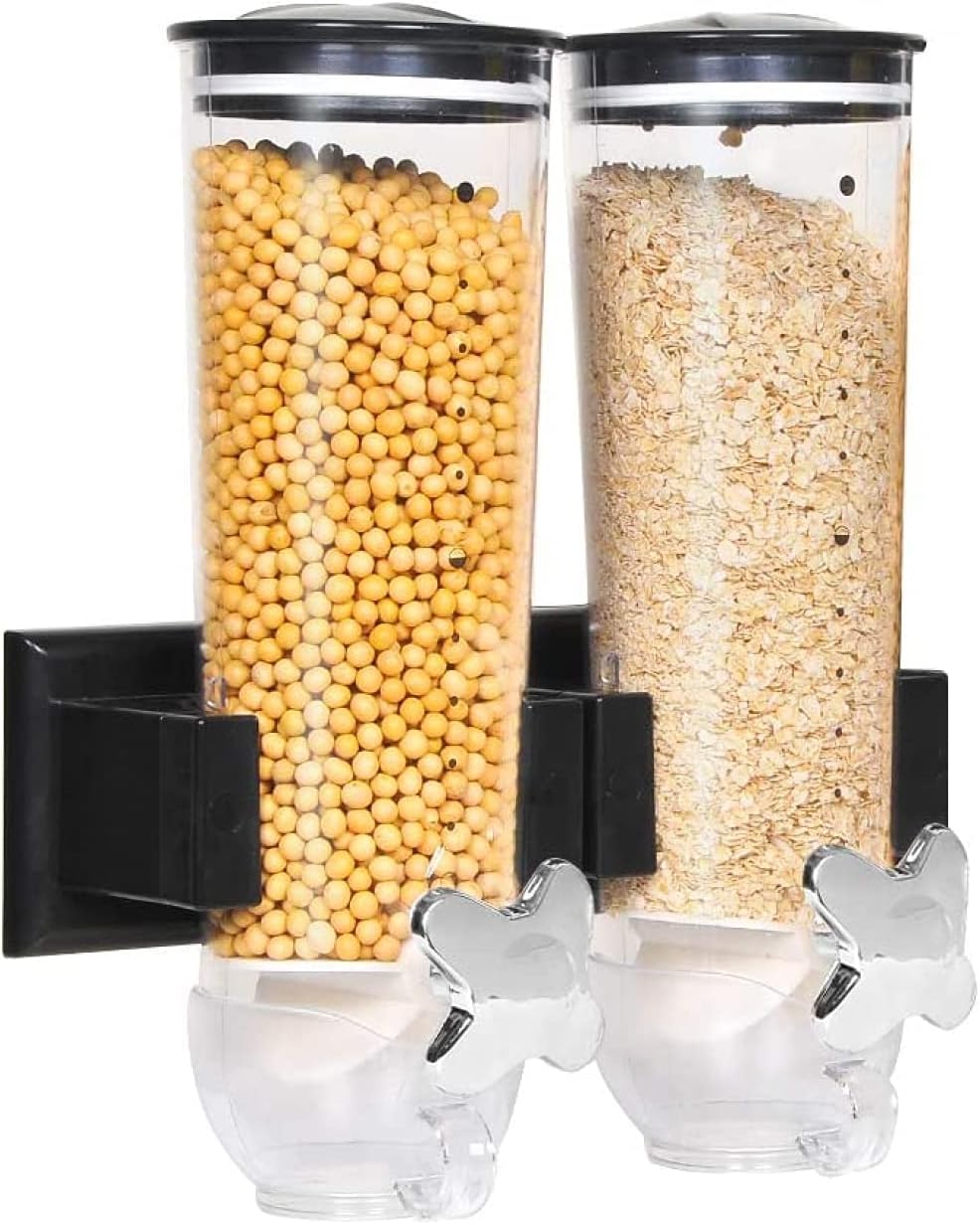Wall-Mounted Cereal Dispenser Barrel Dry Food Dispenser for Oatmeal Beans Nuts Rice Kitchen Food Container-2 cylinders