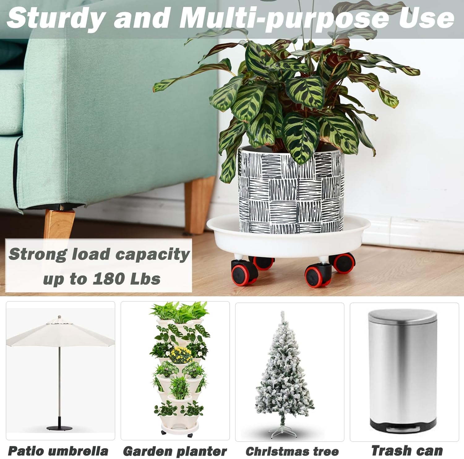 6 Packs 11.8 inches Large Plant Caddy Plant Saucers on Wheels Rolling Plant Stands Heavy-Duty Plant Dolly Plastic Planter Roller Base Pot Movers Outdoor Plant Tray Coaster