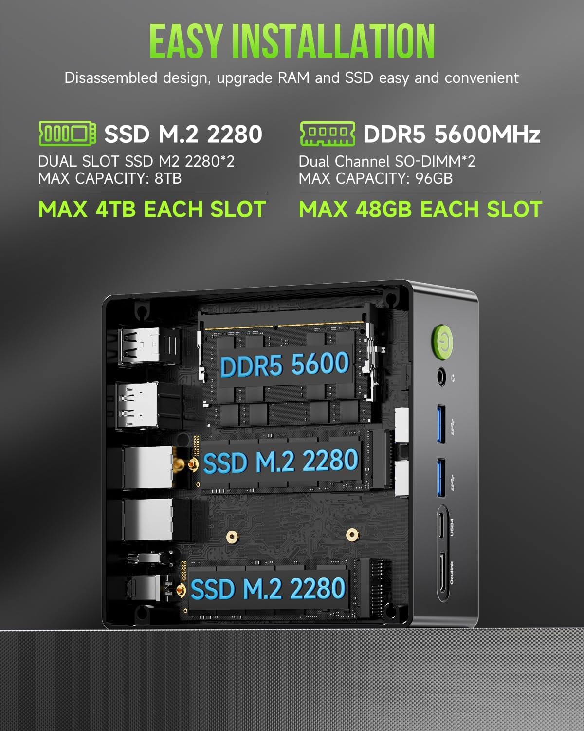 GMKtec Gaming Mini PC AMD Ryzen 9 8945HS (Turbo 5.1GHz) 32GB DDR5 2TB SSD, Computers PC Oculink, Dual NIC LAN 2.5G, WiFi 6, USB3.2, USB-C 4.0, BT5.2, DP, HDMI, Dual Fan Nucbox K11: 32GB+1TB I 5700U