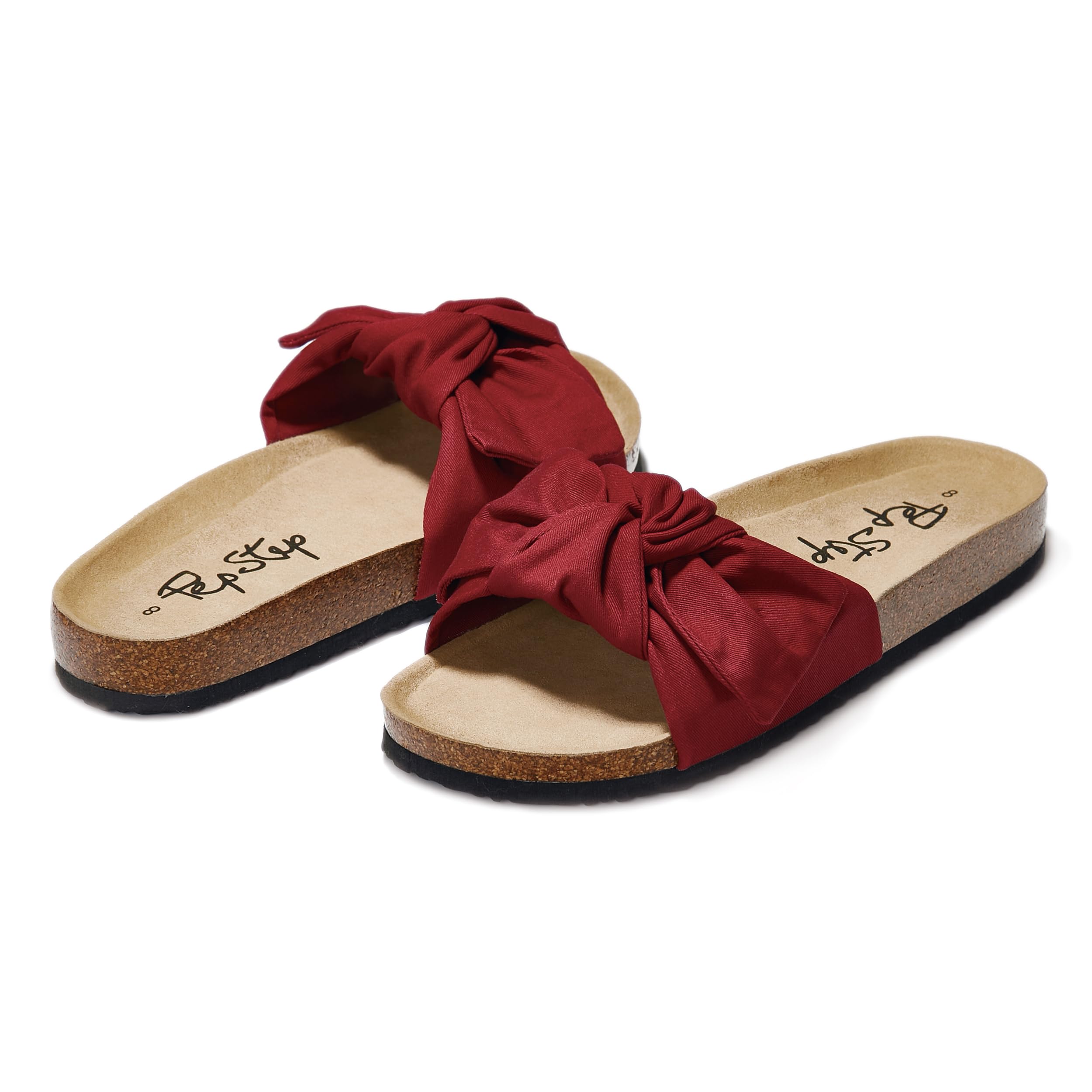 PepStep Slide Sandals for Women or Ladies Dressy Summer Casual, Cute Bow Tie Knot On Top Strap, Comfy Slip On Cork Foot Bed: 10 Ankora Red