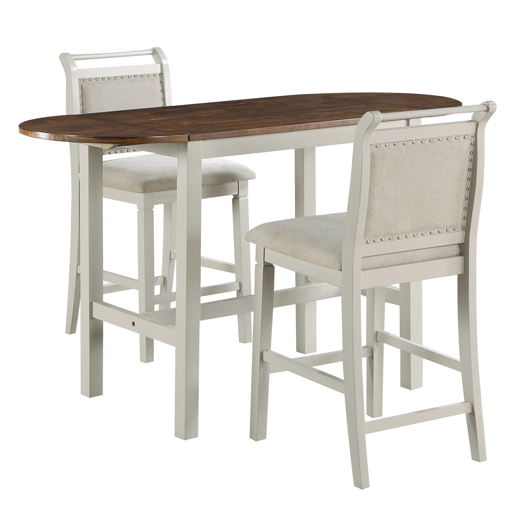 Duhome 3 Piece Counter Height Kitchen Dining Set,Drop Leaf Counter Table with Two Upholstered Chairs for Small Space, Dinette, Home Kitchen Breakfast, Bar, White