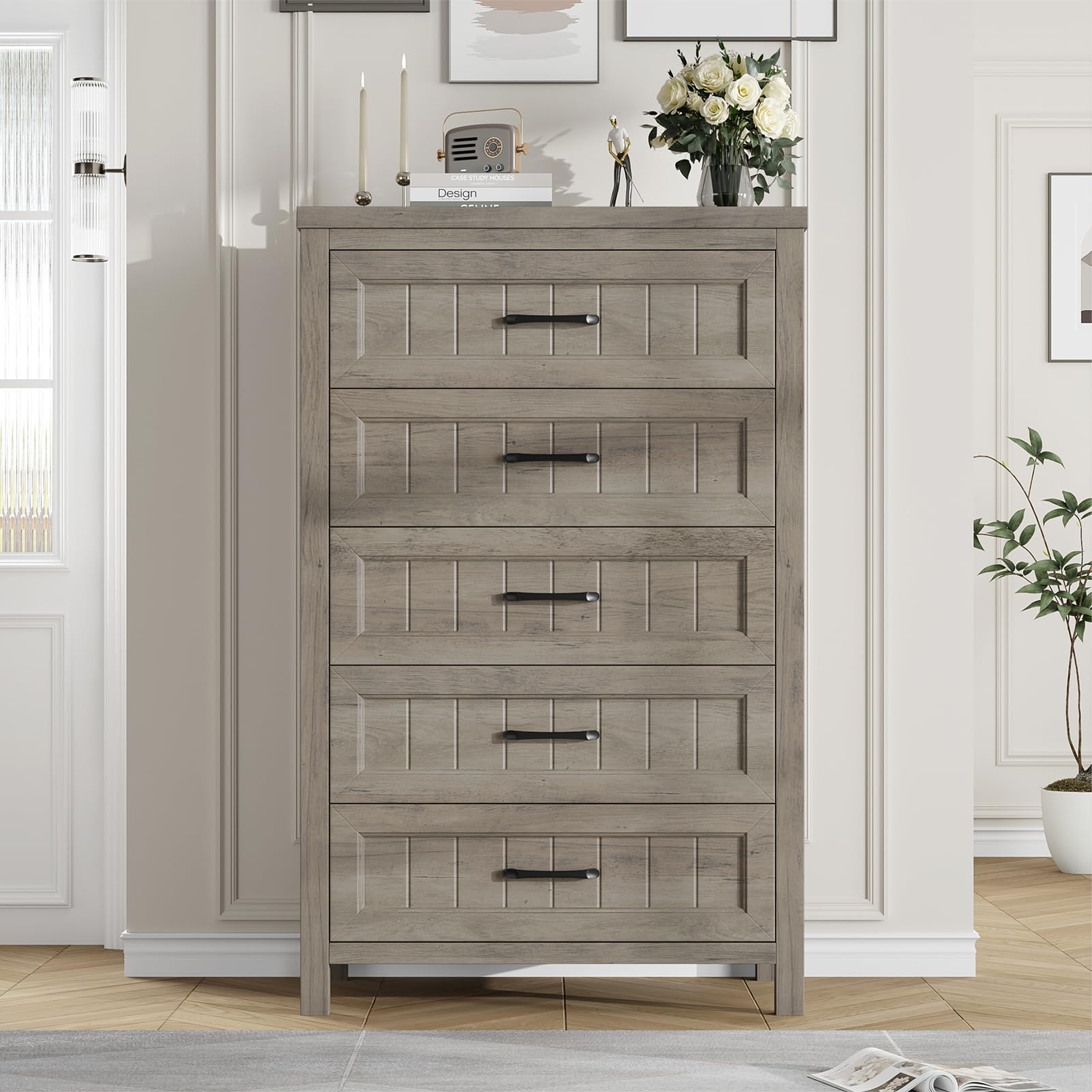 Amazon.com: Jocoevol 5 Drawer Dresser for Bedroom - Farmhouse 44.9" Tall Chest of Dresser with Large Storage, Rubst Wood Construction for Living Room, Hallway & Entryway - Gray : Home & Kitchen Amazon.com: Jocoevol 5 Drawer Dresser for Bedroom - Farmhouse 44.9" Tall Chest of Dresser with Large Storage, Rubst Wood Construction for Living Room, Hallway & Entryway - Gray : Home & Kitchen