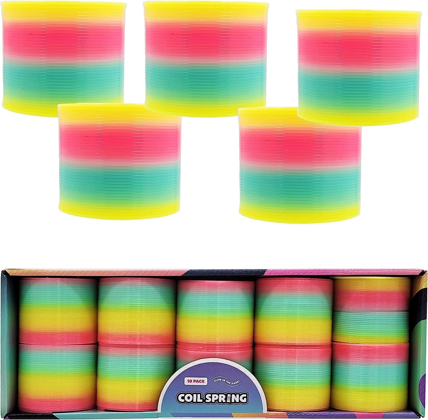 20-Count Plastic Coil Spring, Glow-in-The-Dark Magic Rainbow Slingy, Party Favor, Birthday Bag Filler, Stocking Stuffers, 3" Inches (80MM) (20-Pack)