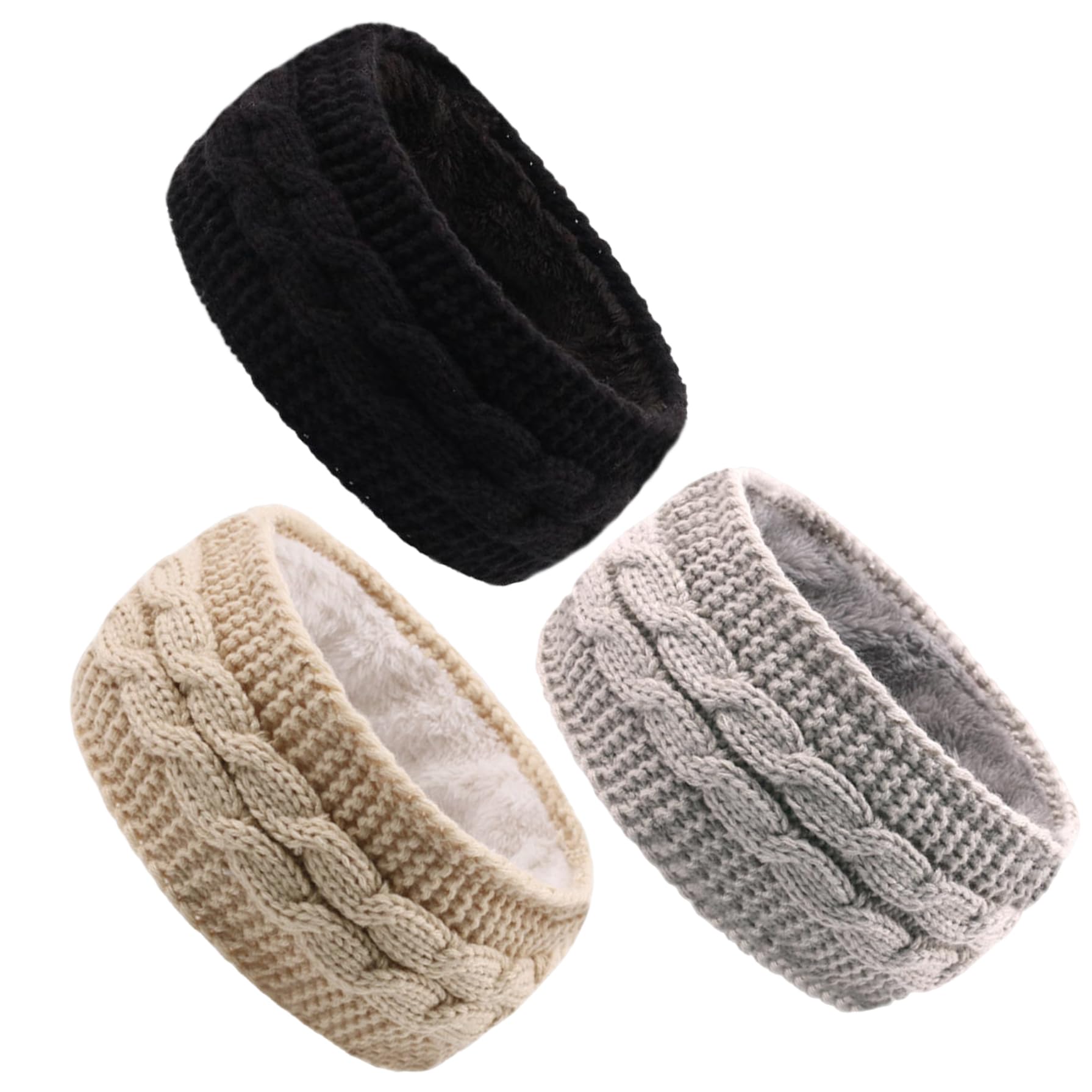 Bandeau d'hiver 3pcs Bandeau de Toison à Toison Chaud élastique Élastique Bandeaux Larges tricus pour Les Femmes Bandeaux Polyvalents pour Le Ski, Le Snowboard, Le vélo.