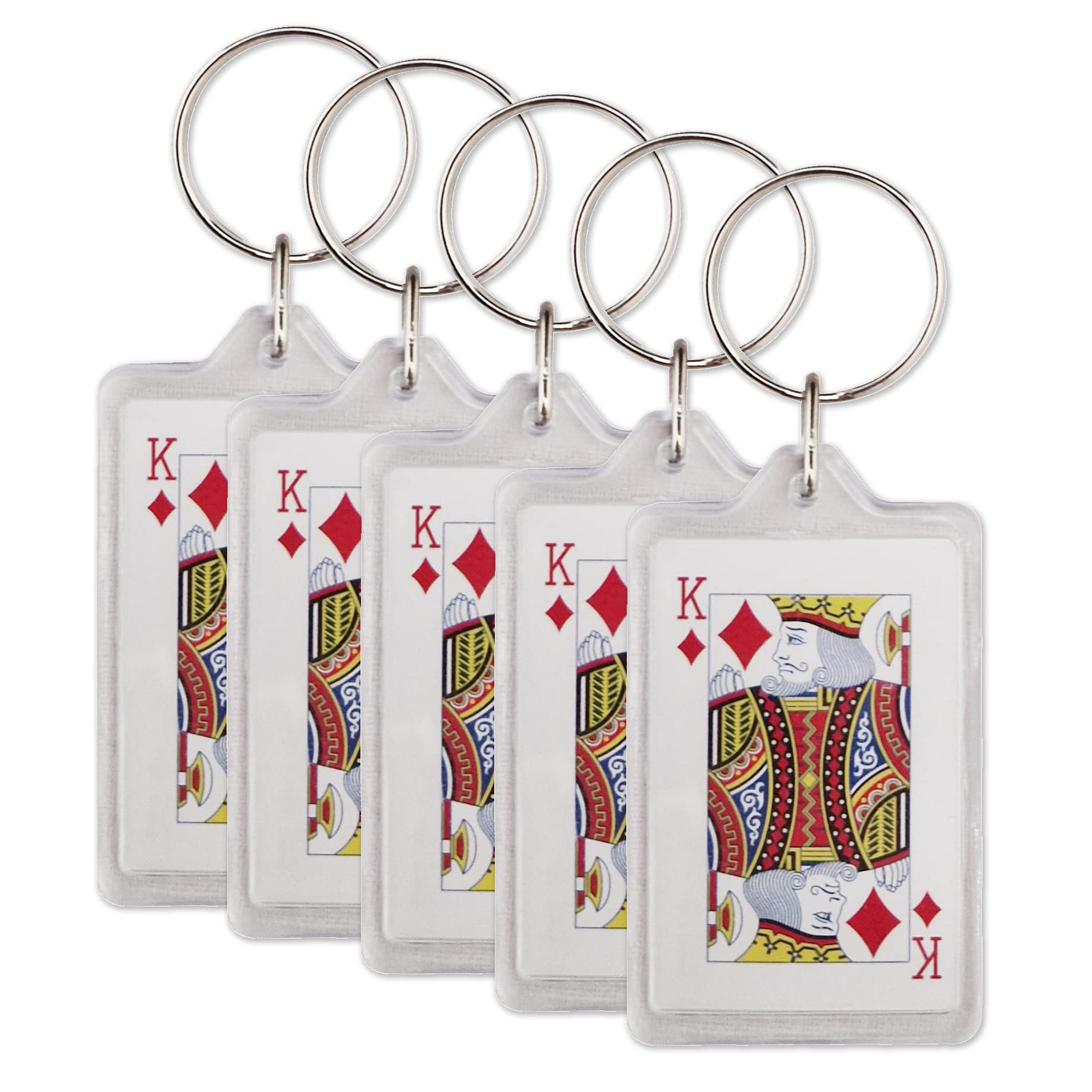 Komonee King of Diamonds Double Sided Key Chain Playing Cards Key Ring Poker Royal Keychain Present Novelty Gift Keyring (Pack of 5)