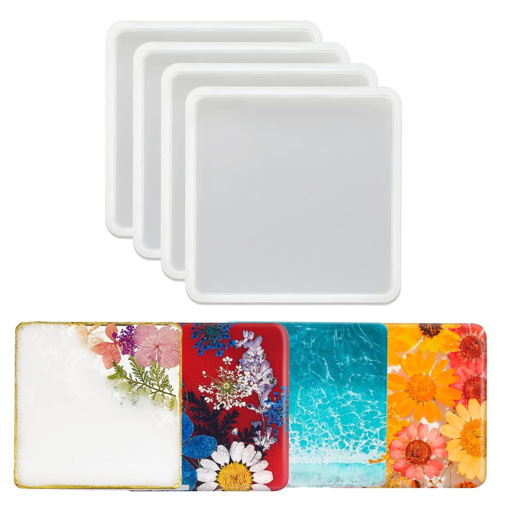 Curated Cart Resin Mould 4 Inch Square Silicone Coaster Mold for Resin Art Ideal for DIY Craft Dish Photo Frame Ring Platter Serving Tray Durable and Reusable - Pack of 4-image-32