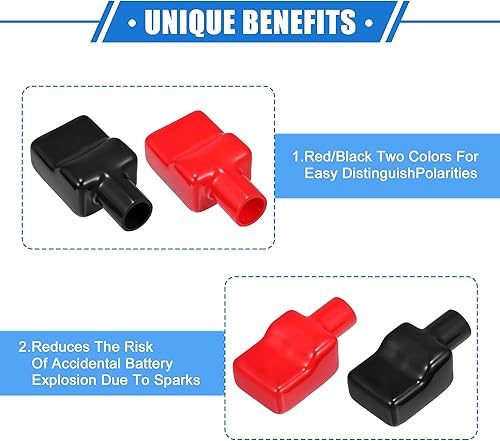 Miniatura 3 de 1 par de cubiertas de aislamiento de terminales de batería, 0.551 in, 0.55 pulgadas, tapa universal para poste de batería de automóvil, para