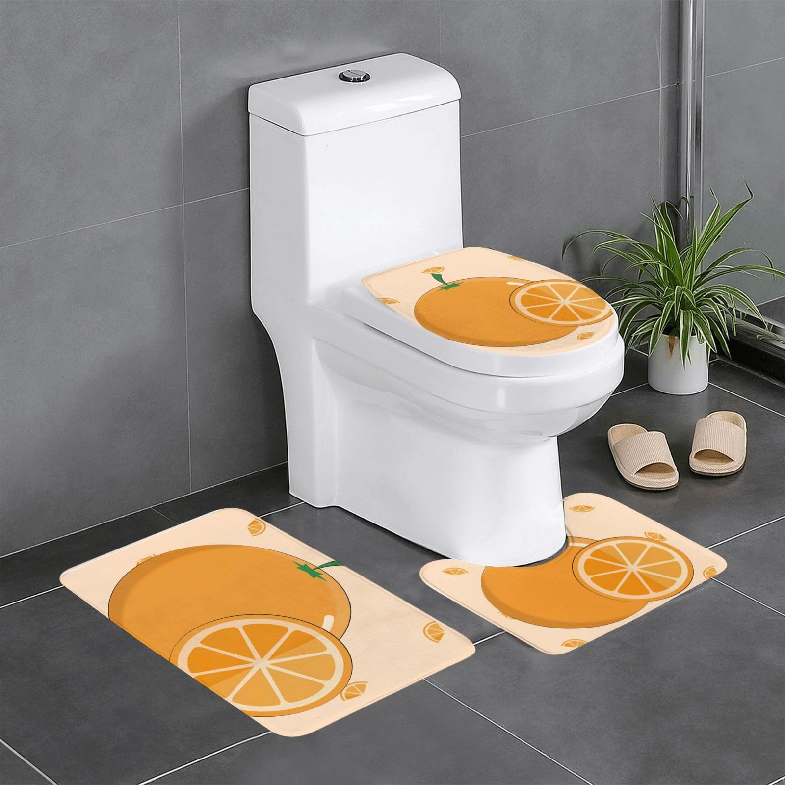 Tapis de salle de bain antidérapants orange motif frais anti-glisse 3pcs