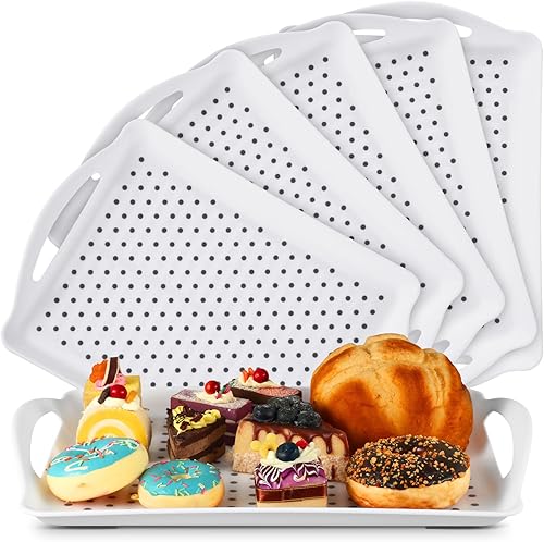 Uiifan 6 bandejas antideslizantes para servir con asas de 16.8 x 11.6 pulgadas, bandejas grandes de alimentos para comer bandejas rectangulares para