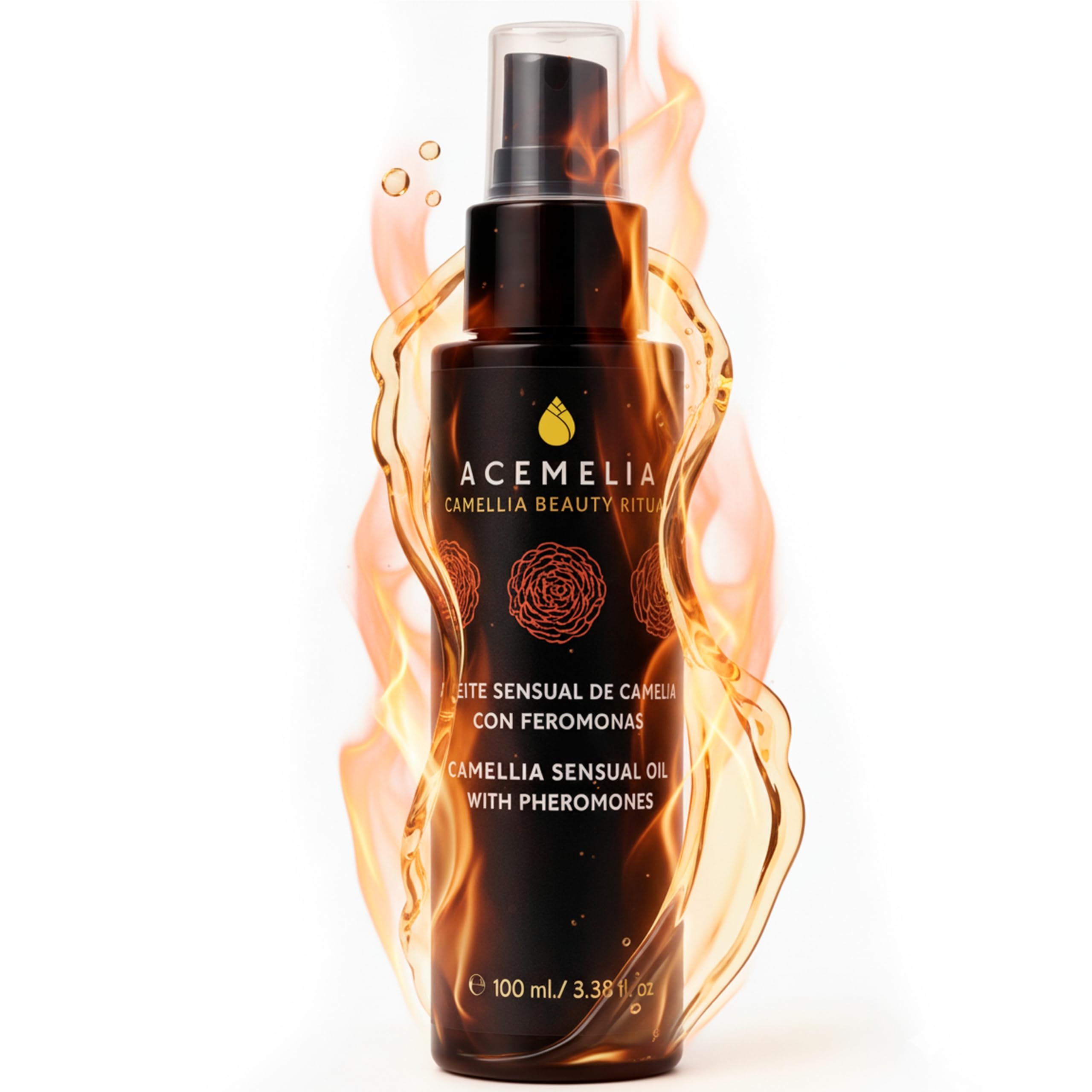ACEMELIA | Aceite Sensual de Camelia con Feromonas – 100 ml | Aceite de Masaje Erótico Afrodisíaco Natural para Parejas | Nutre, Suaviza y Despierta la Pasión – Vegano y Made in Spain