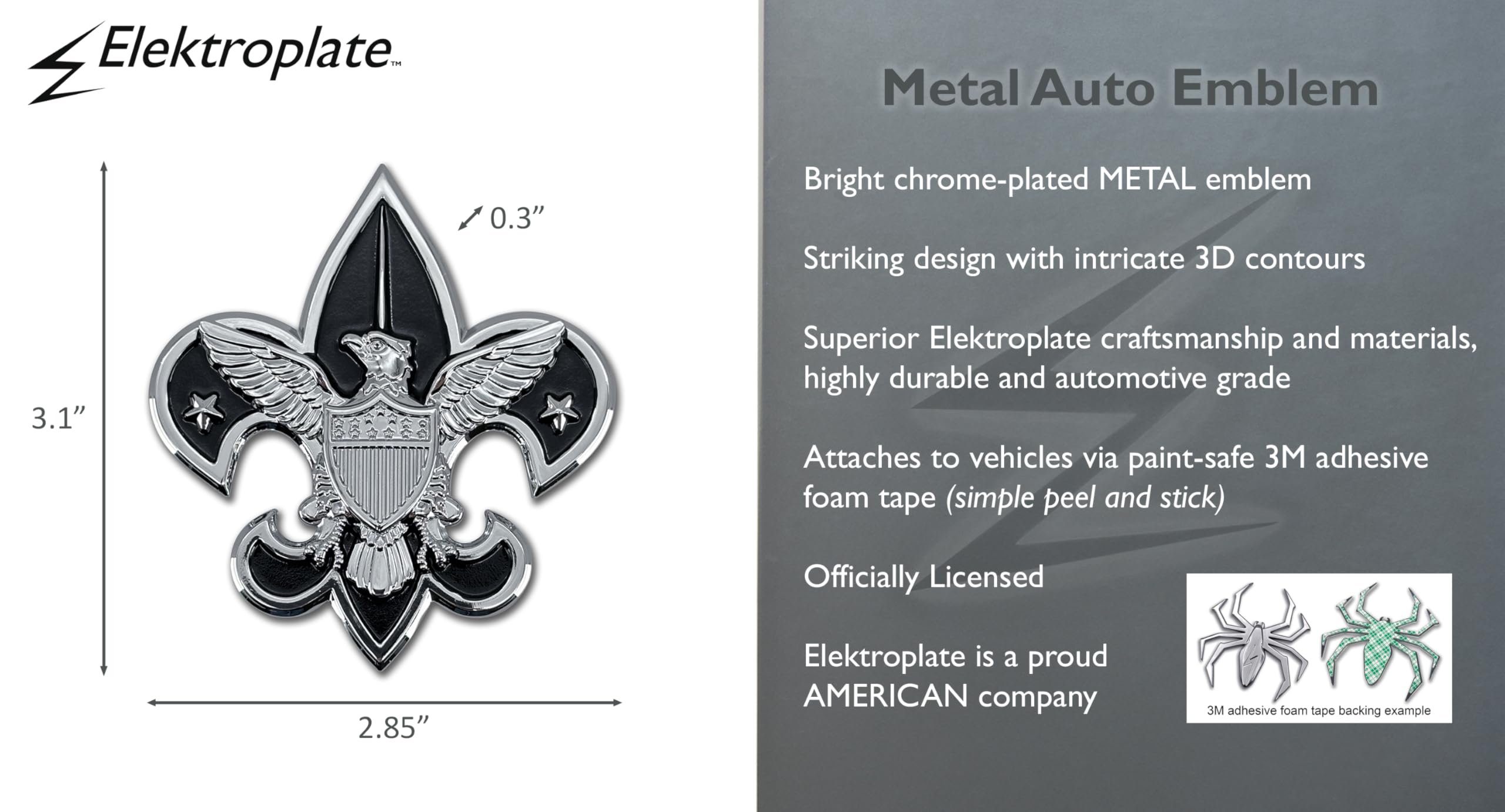 Elektroplate Officially Licensed Boy Scouts of America Chrome and Black All Metal Emblem for Cars, Trucks, and All Auto | Universal Fit | Weatherproof