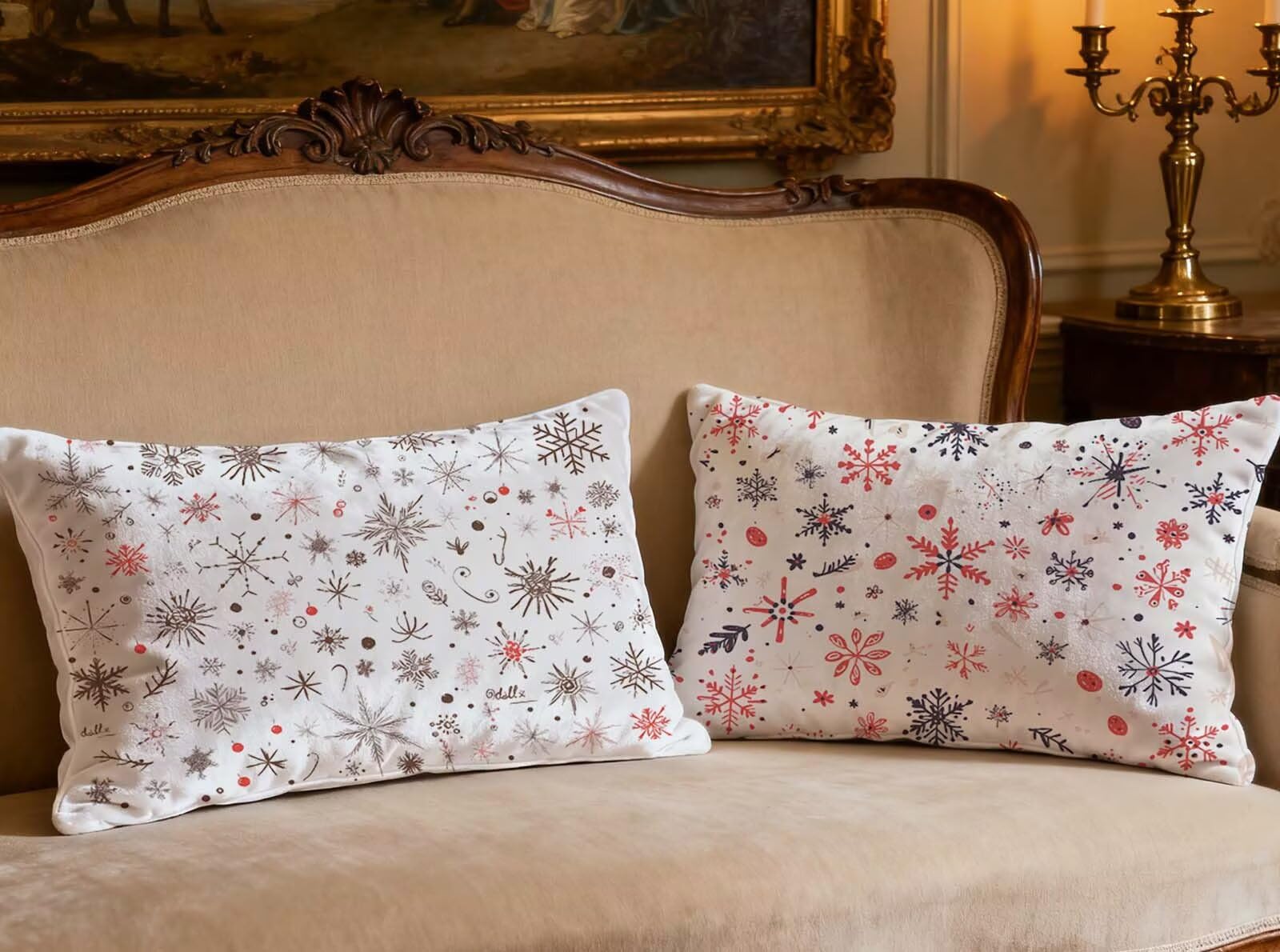 Lot de 2 housses de coussin Noël 40x80 cm en velours blanc rectangulaire