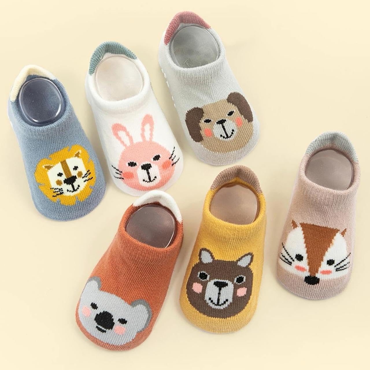 5 Pairs Baby Anti-Slip Socks Set for Boys & Girls, Cute Cotton Cartoon Animal Thermal Socks for Kids 12-36 Months, Sweat-Absorbent, Non-Skid, Comfortable (5)-image-20