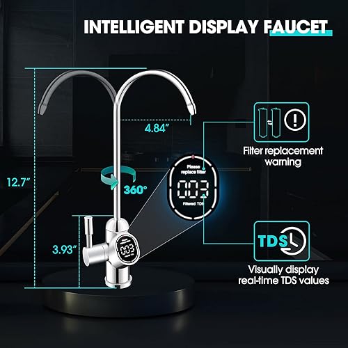 Miniatura 4 de PUREPLUS Sistema de ósmosis inversa sin tanque debajo del fregadero, sistema de filtro de agua RO de 600GPD, 1.51 puro para drenar, pantalla TDS,