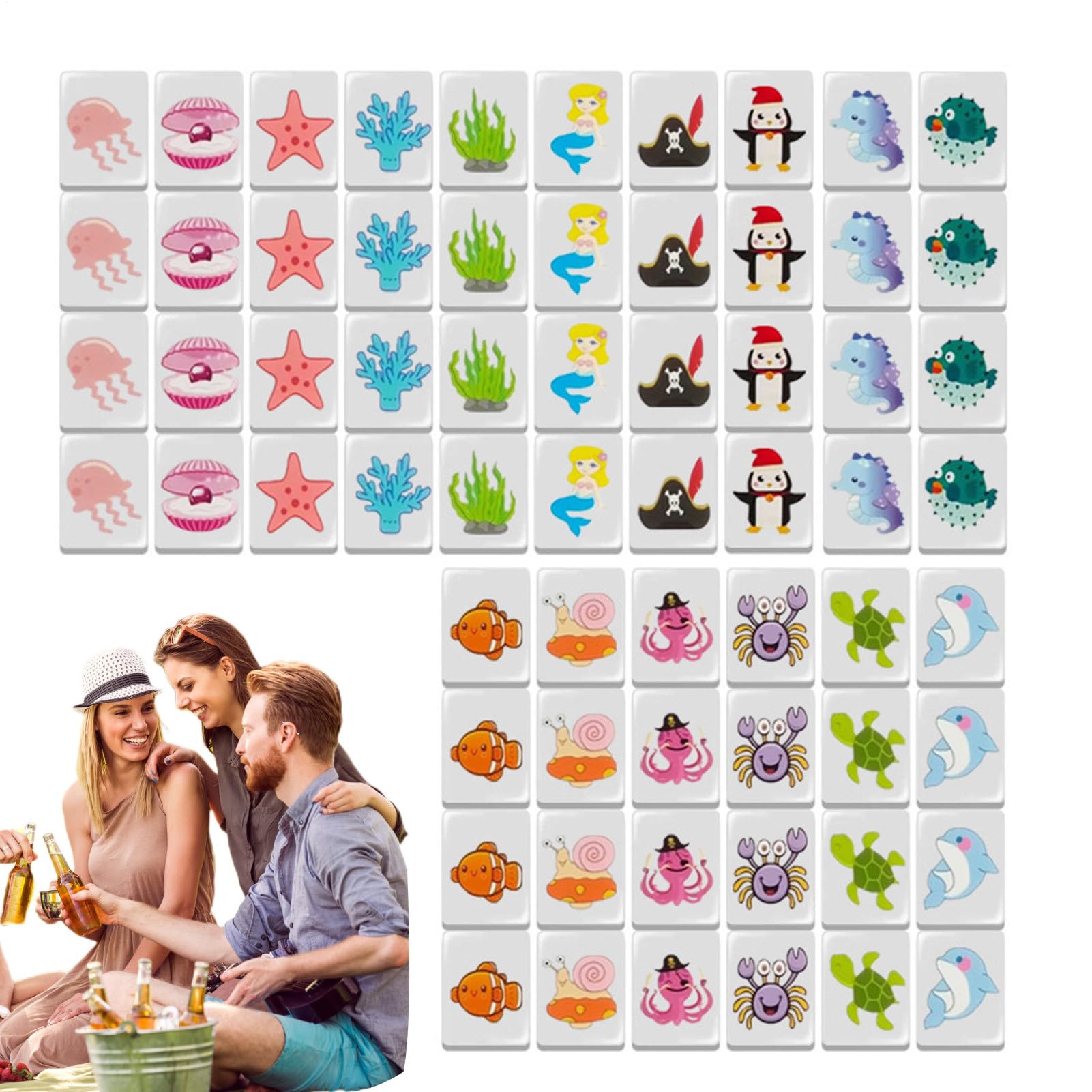 Conjunto de azulejos Mahjong, juegos Mah Jongg,Bloques de juego con patrón | de bandera Mahjong, 65 piezas | Juegos de mesa familiares Seaside Escape, Juegos de en bloque Las fichas de po