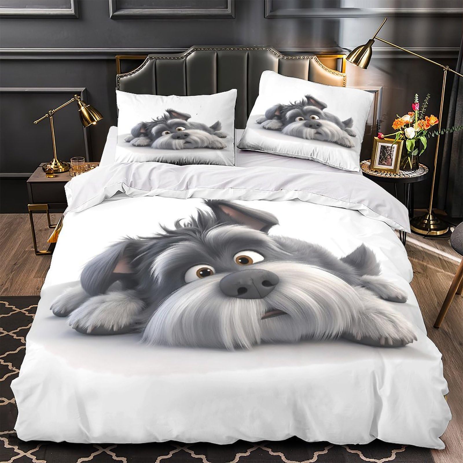 Housse de couette respirante en microfibre résistante imprimée 3D chien mignon