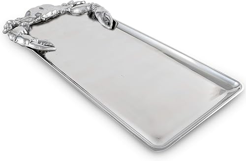 Miniatura 3 de Arthur Court Designs - Bandeja oblonga de cangrejo de aluminio, bandeja para servir alimentos, tema costero, océano, metal, calidad artesanal,