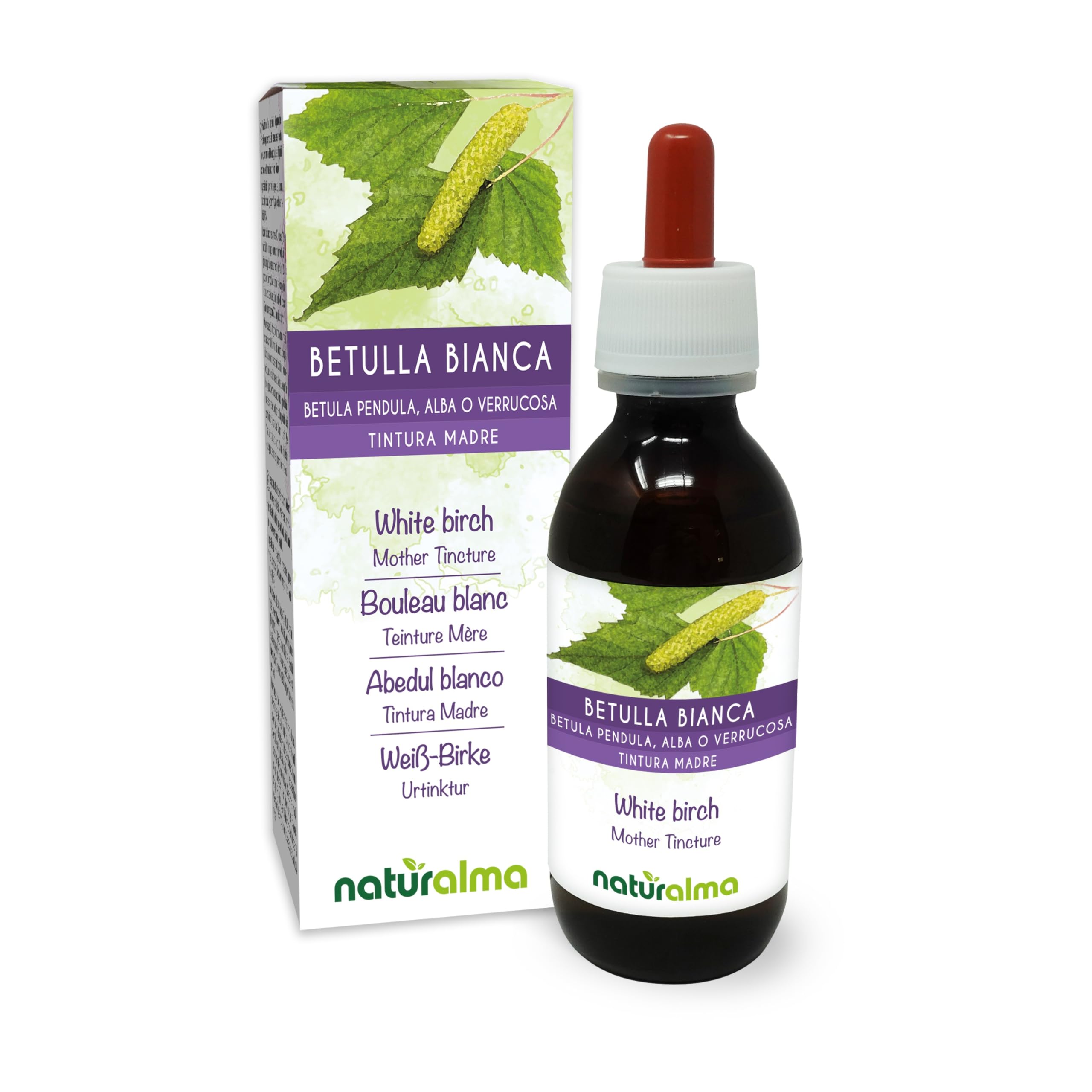 White Birch (Betula pendula, alba or verrucosa) Leaves Alcohol-Free Mother Tincture Naturalma - Liquid Extract Drops 120 ml - Food Supplement - Vegan