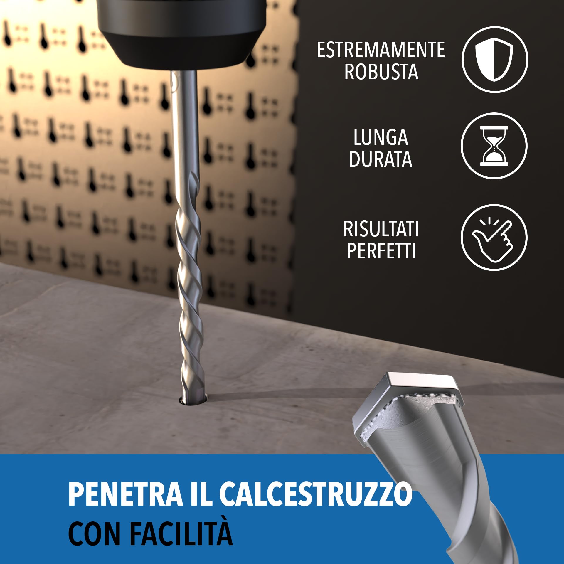 Set di 7 punte per calcestruzzo con codolo rotondo Ø 4 – 10 mm – Punte per pietra per calcestruzzo, muratura e mattoni – YG8C punta in metallo duro levigato – Set di punte per trapano a percussione e