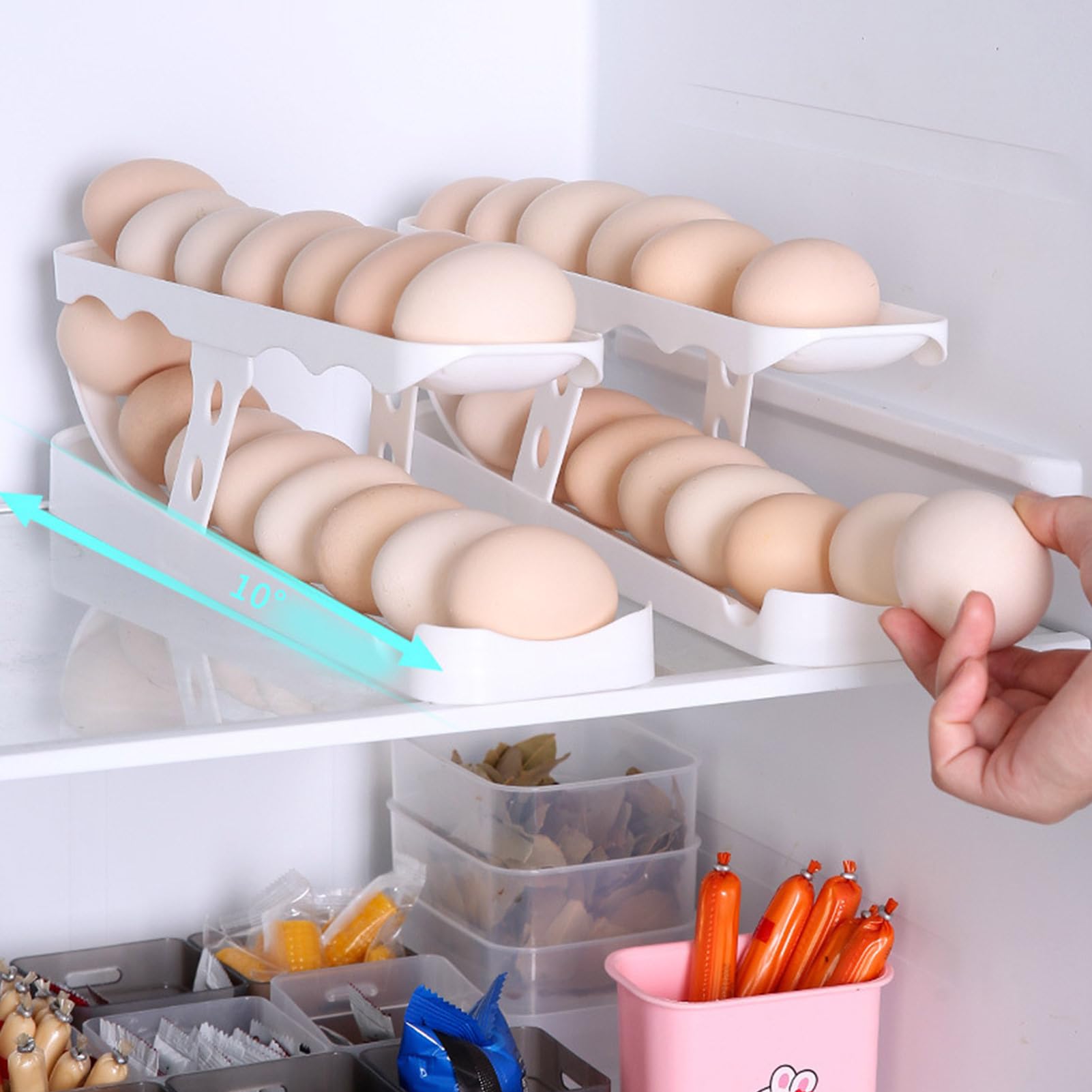 Porte-œufs à Roulement Automatique Pour Réfrigérateur – 3 Niveaux, Capacité Environ 28 œufs, Design Blanc Ou Jaune – Organisation Cuisine, Préparation Des Repas - 9