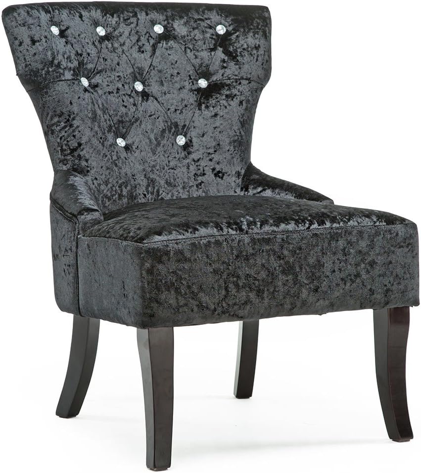 RHEYA CRUSHED VELVET WING BACK OCCASIONAL BEDROOM LOUNGE FABRIC ACCENT CHAIR (Black)