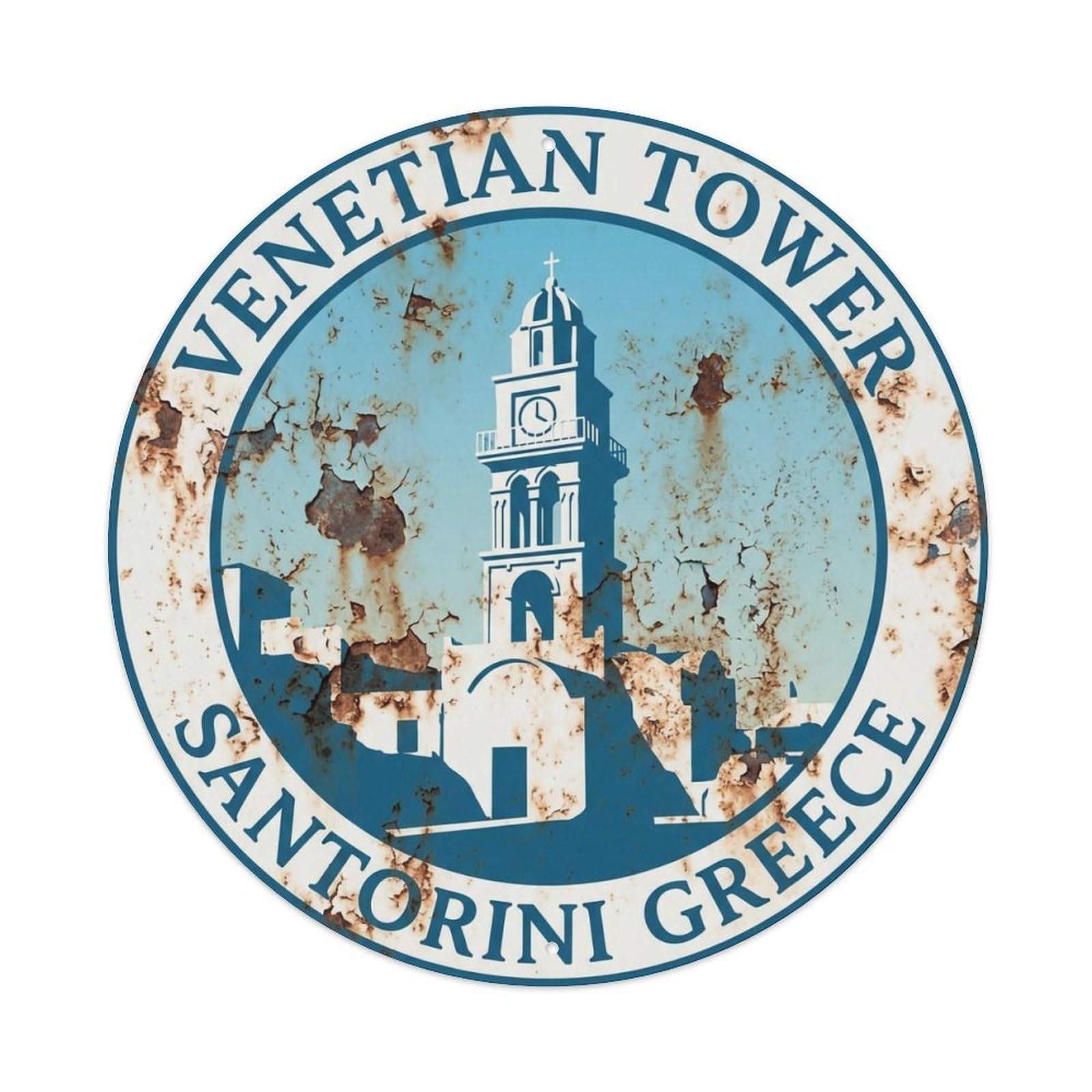 Vintage Travel Tower Santorini Venetian 2 Metal Tin Sign