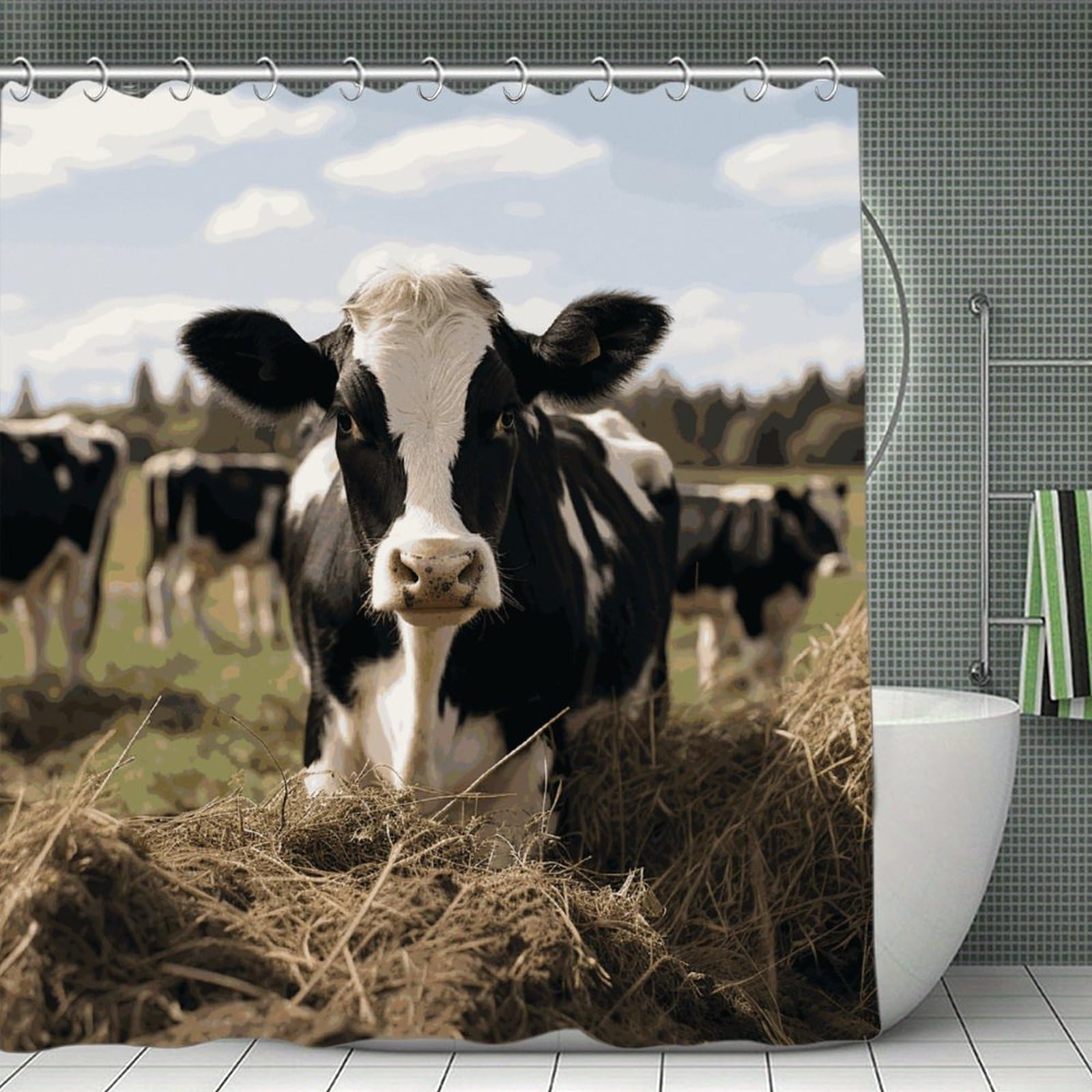 QMNLKH Cute Cows Shower Curtain with Hooks, Waterproof Bath Curtains for Bathroom, Lightweight Bath Curtains Liner for Hotel, Personalized Bath Curtain for Spa, 70.8 Inch