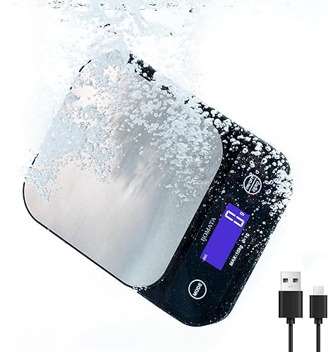 Miniatura 11 de BOMATA Báscula de cocina impermeable IPX6, 0.1 g/0.01 oz de alta precisión, 11.0 lbs/11 libras, báscula digital con luz de fondo, plataforma de 0.00
