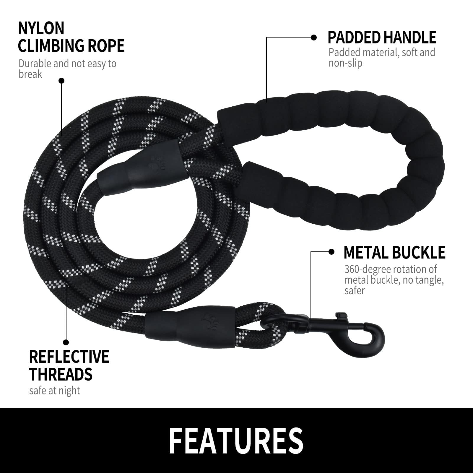 Rope Dog Lead with Soft Padded Handle and Carabiner Clip - Image 4